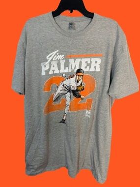 Next Level Apparel Gray Graphic T-Shirt with Orange Accents